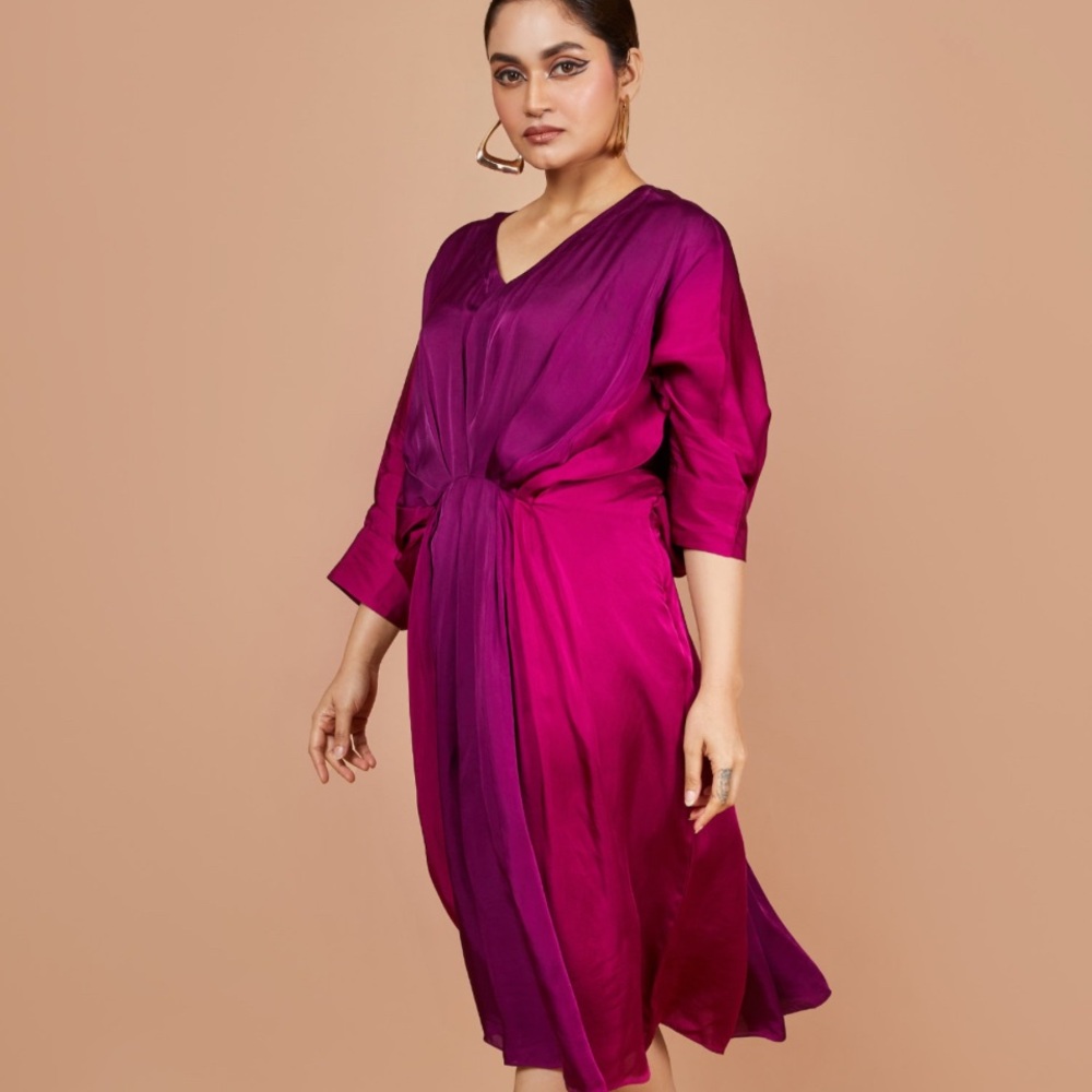 Draped ombré 100% silk dress